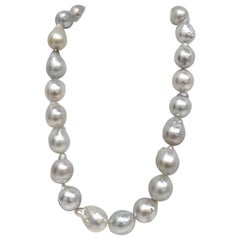 South Sea White Drop/Baroque Pearl Necklace with Gold Clasp