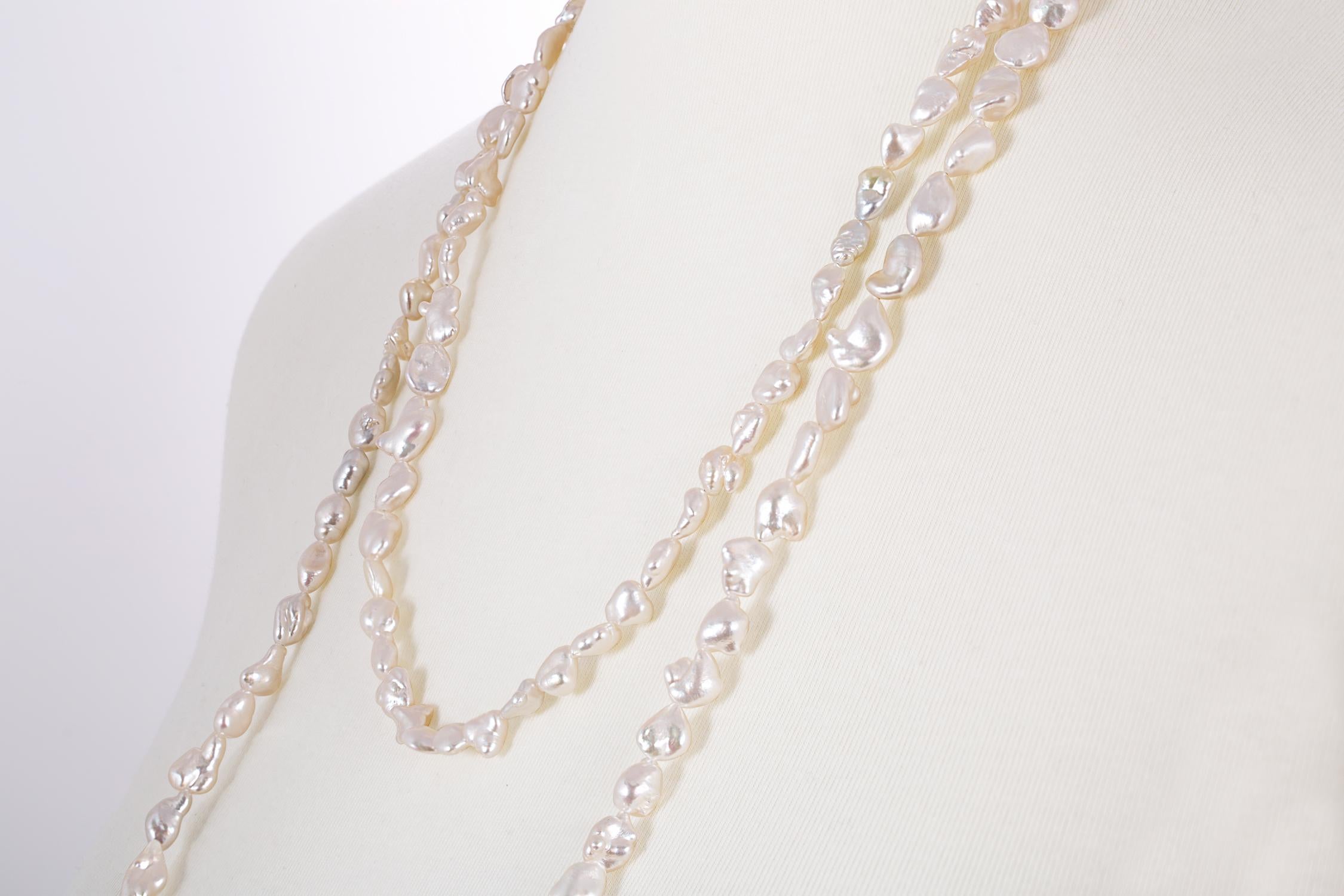 Contemporary South Sea White Keshi Cultured Pearl Rope Necklace For Sale