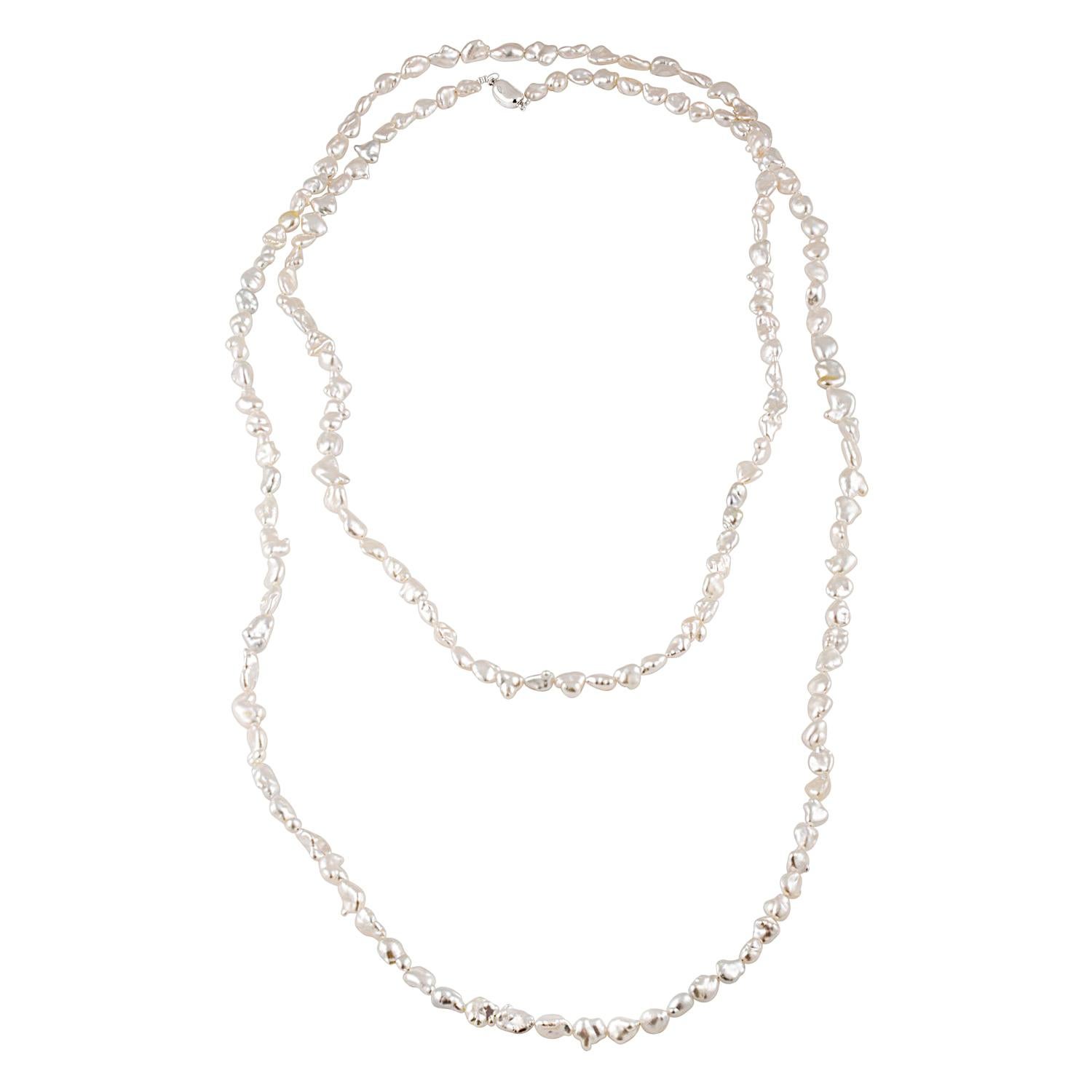 South Sea White Keshi Cultured Pearl Rope Necklace For Sale