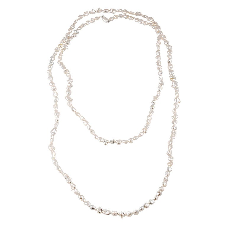 South Sea White Keshi Cultured Pearl Rope Necklace For Sale at 1stDibs