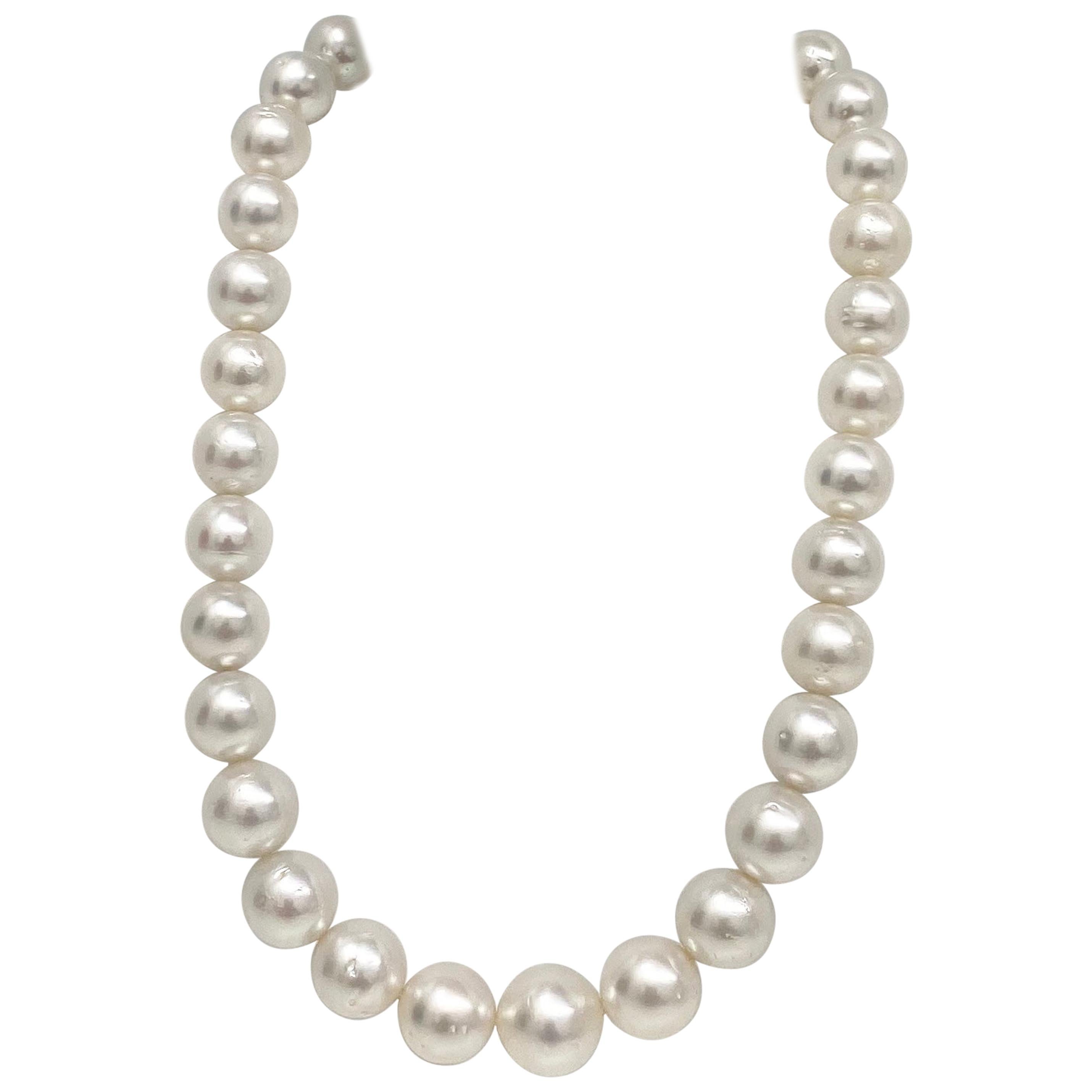 South Sea White Near-Round Pearl Necklace with Gold Clasp For Sale