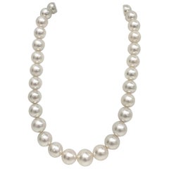 South Sea White Near-Round Pearl Necklace with Gold Clasp