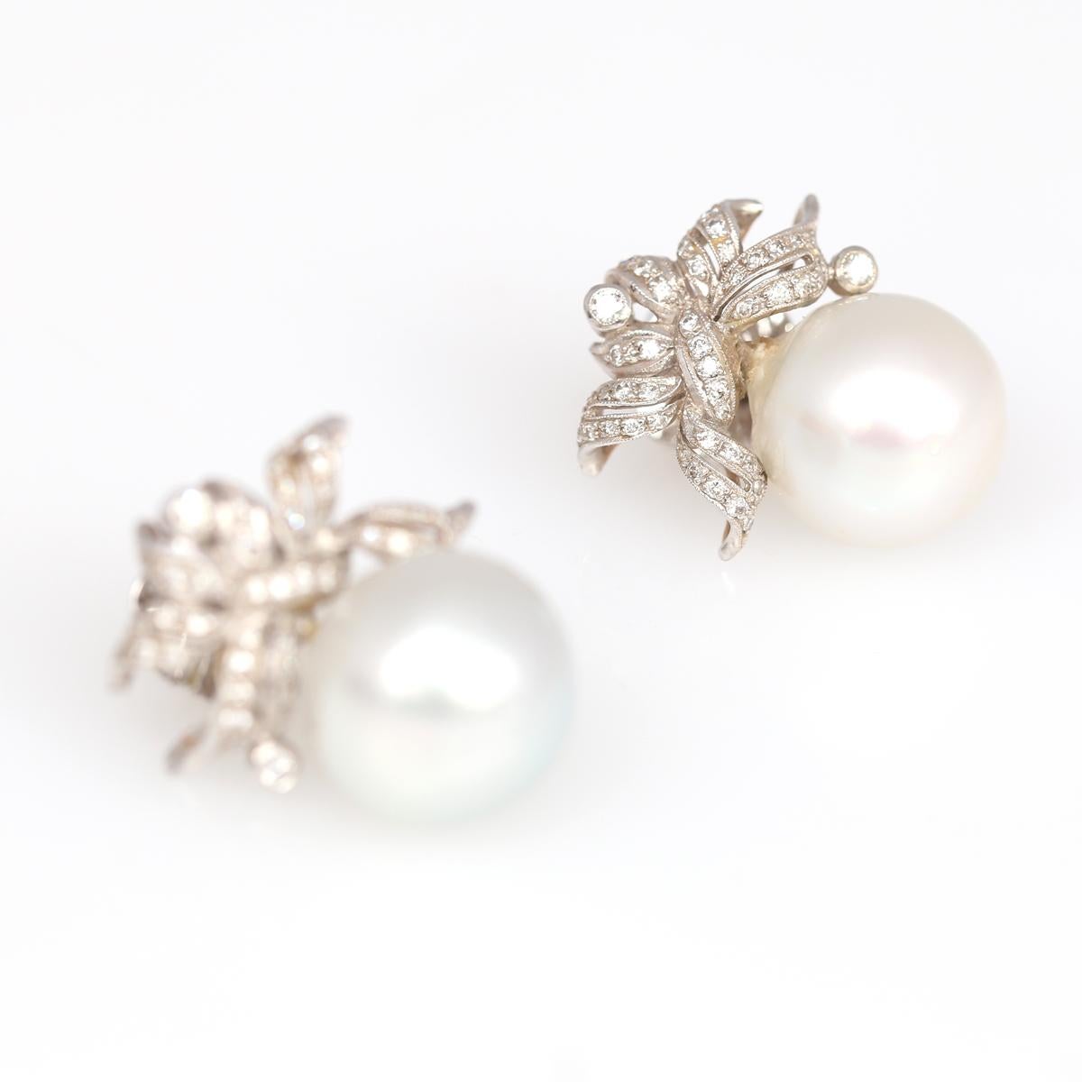 Women's South Sea White Pearl Diamond Earrings, 1950