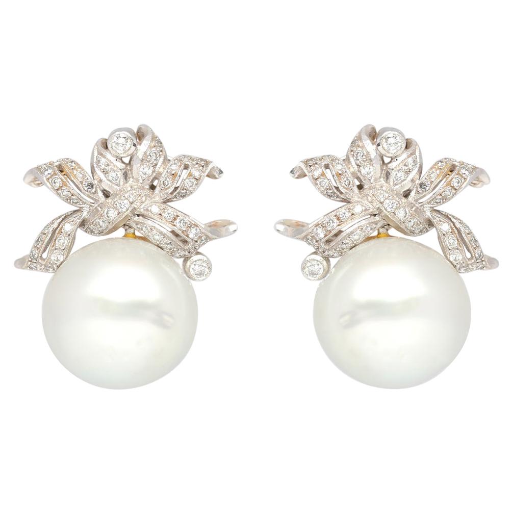 South Sea White Pearl Diamond Earrings, 1950