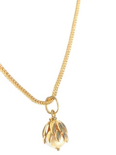 South Sea White Pearl and 18K Yellow Gold "Sunflower" Motif Pendant Necklace