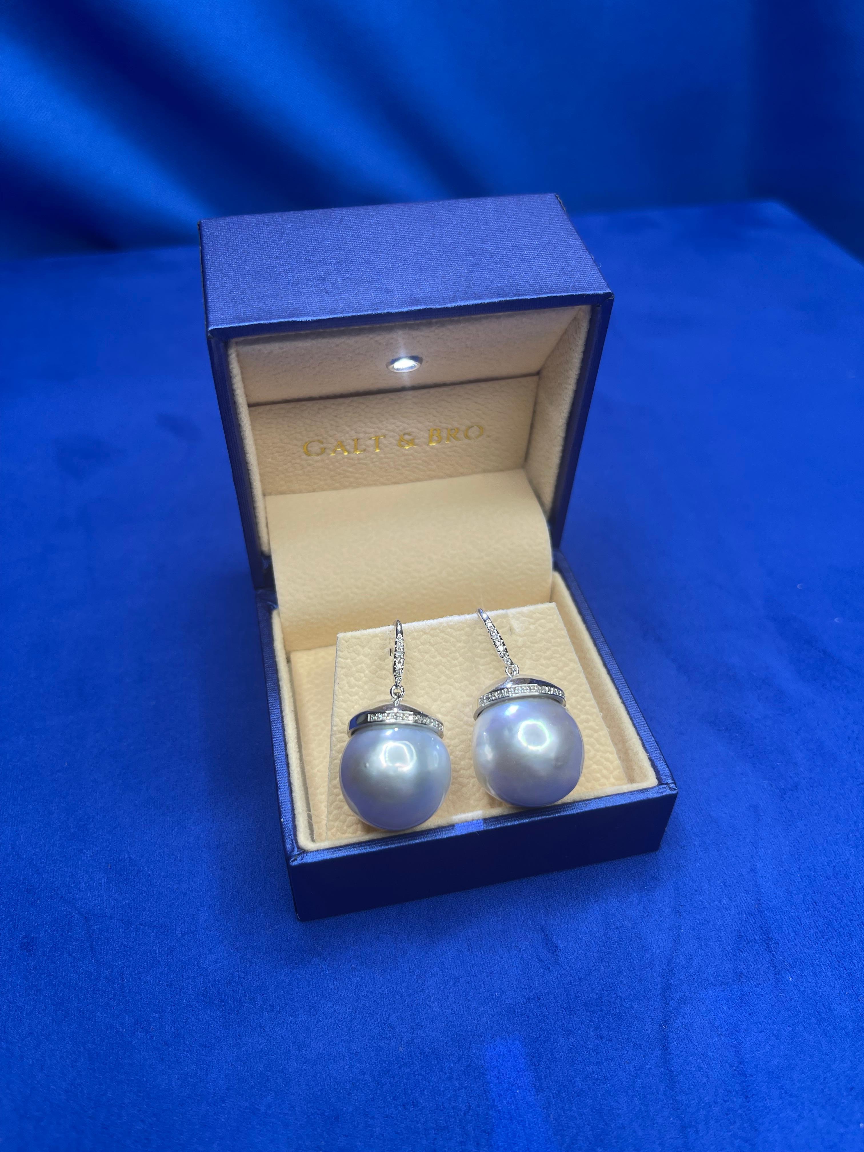 South Sea White Pearl Diamond Halo Pave 14 Karat White Gold Hook Drop Earrings For Sale 2
