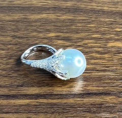 Weißer Südsee Perle Diamanten Pave Set 18K Weißgold Statement Classic Ring