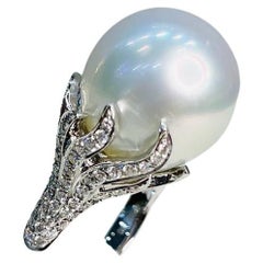 South Sea White Pearl Diamonds Pave Set 18K White Gold Statement Classic Ring