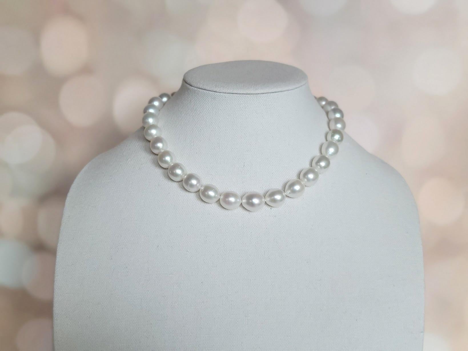 Bead South Sea White Pearl Necklace with 14K Gold Clasp For Sale