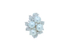 South Sea White Pearl Pave Diamond Lux Cocktail Flower Ring 18 Karat White Gold