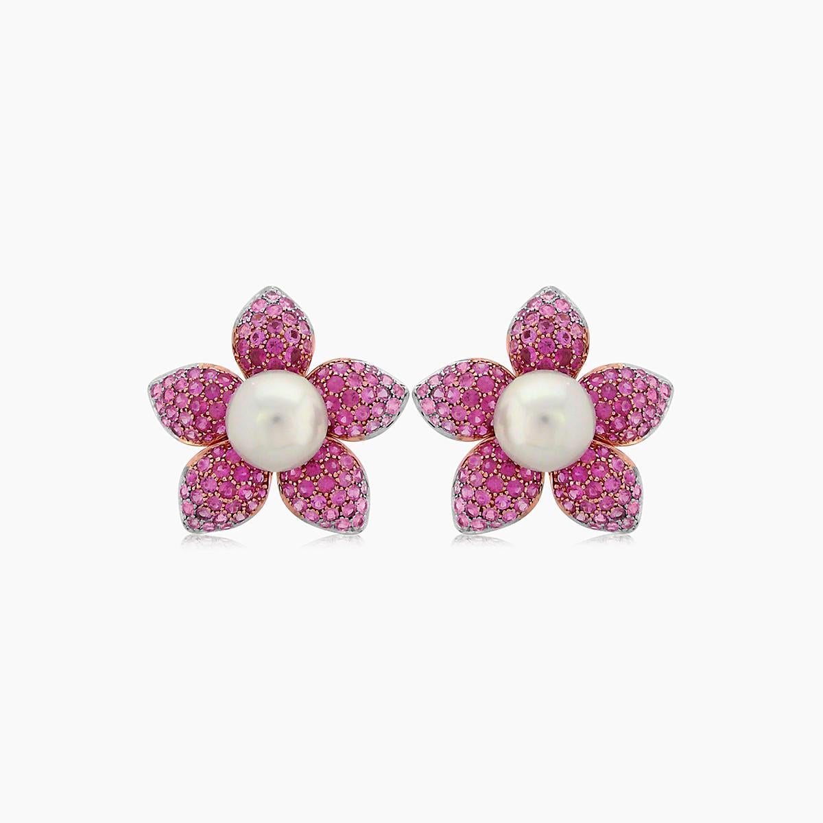 Ohrringe aus weißer S�üdseeperle und rosa Saphir im Pave-Set aus 18 Karat Roségold im Zustand „Neu“ im Angebot in Oakton, VA