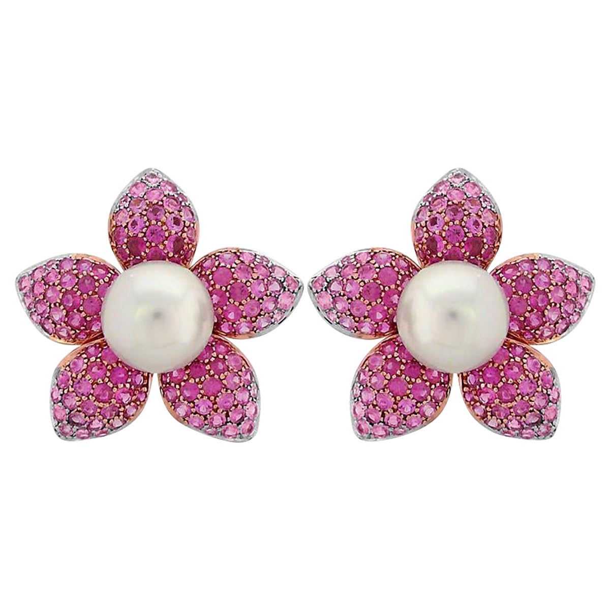 Ohrringe aus weißer Südseeperle und rosa Saphir im Pave-Set aus 18 Karat Roségold