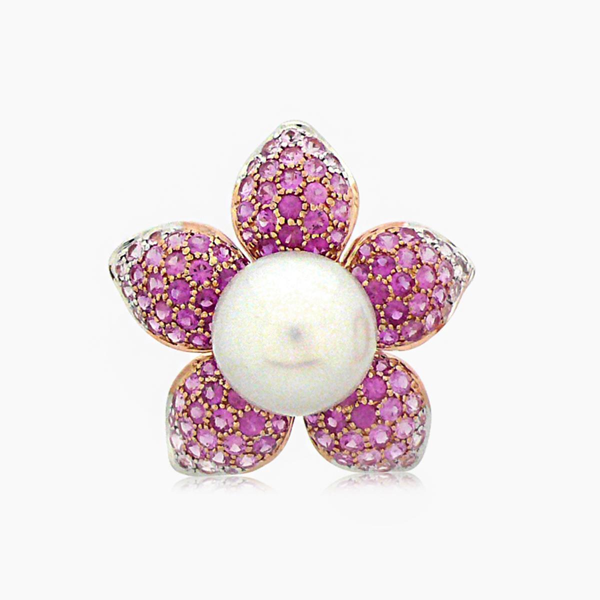 Weißer Südsee Perle & rosa Saphir Pave Set 18K Rose Gold Ring im Zustand „Neu“ im Angebot in Oakton, VA