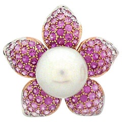 Weißer Südsee Perle & rosa Saphir Pave Set 18K Rose Gold Ring