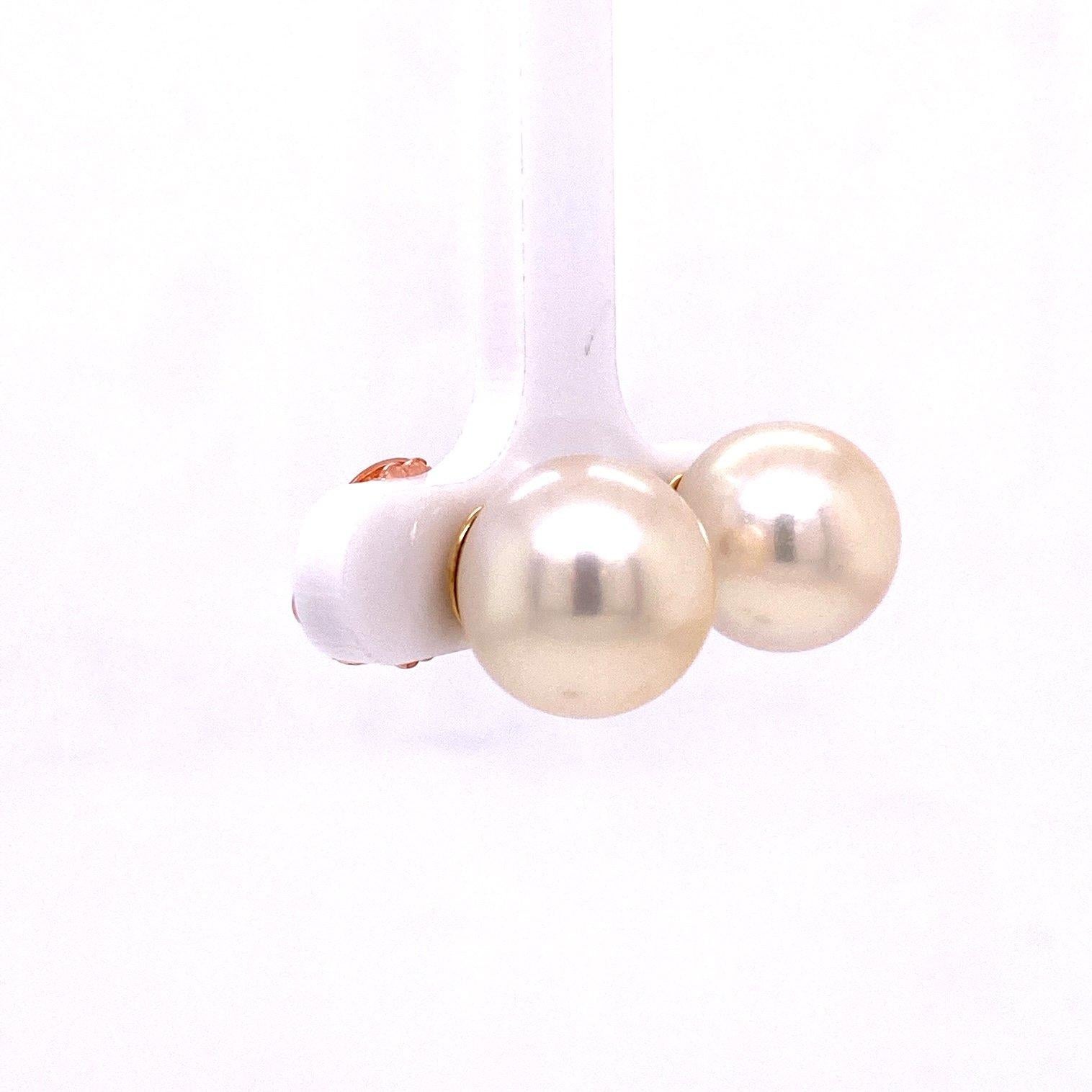 Contemporary South Sea White Pearl Studs with 18k Yellow Gold Yellow Quartz Jackets For Sale