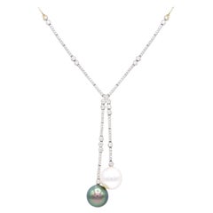 South Sea White Pearl, Tahitian Black Pearl, and Diamond White Gold Necklace