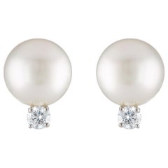 South Sea White Round Pearl and Diamond 18 Karat White Gold Stud Earrings