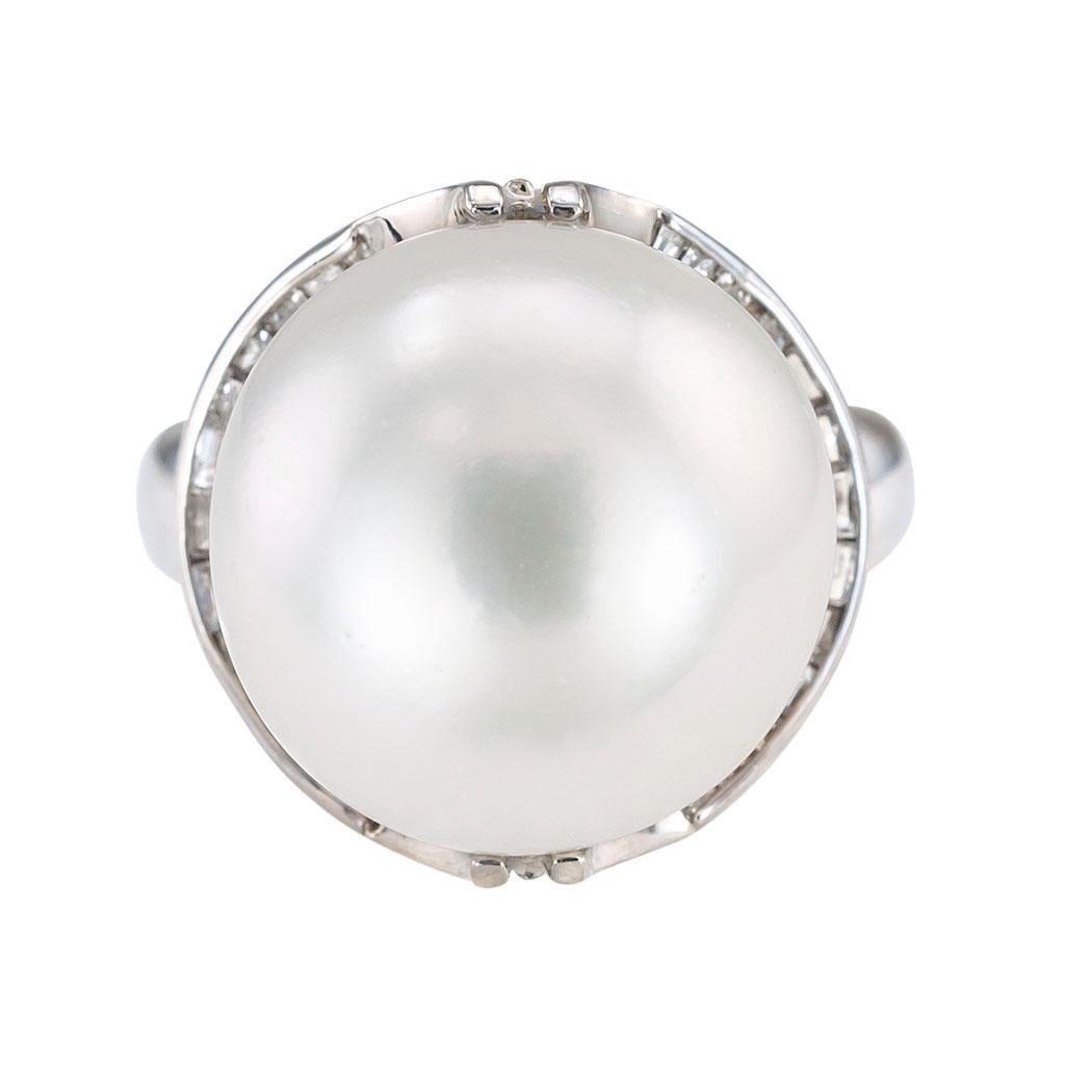 Women's South Seas Cultured Pearl Diamond Platinum Cocktail Ring