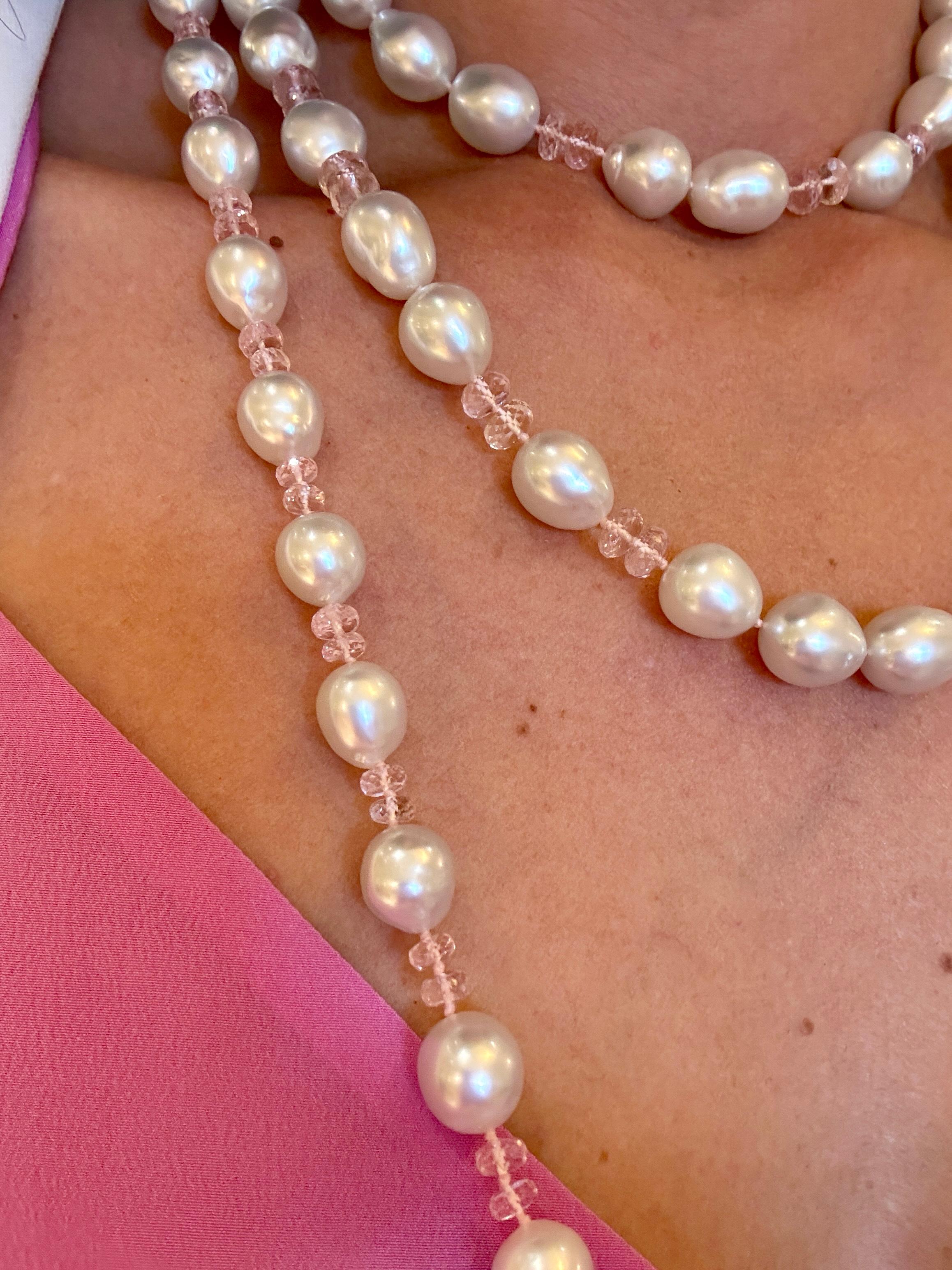 Contemporain Collier de perles de culture baroques des mers du Sud et de Morganite By Assael en vente