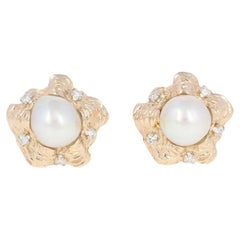 South Seas Cultured Pearl & Diamond Cufflinks, 14k Yellow Gold Shells .30ctw