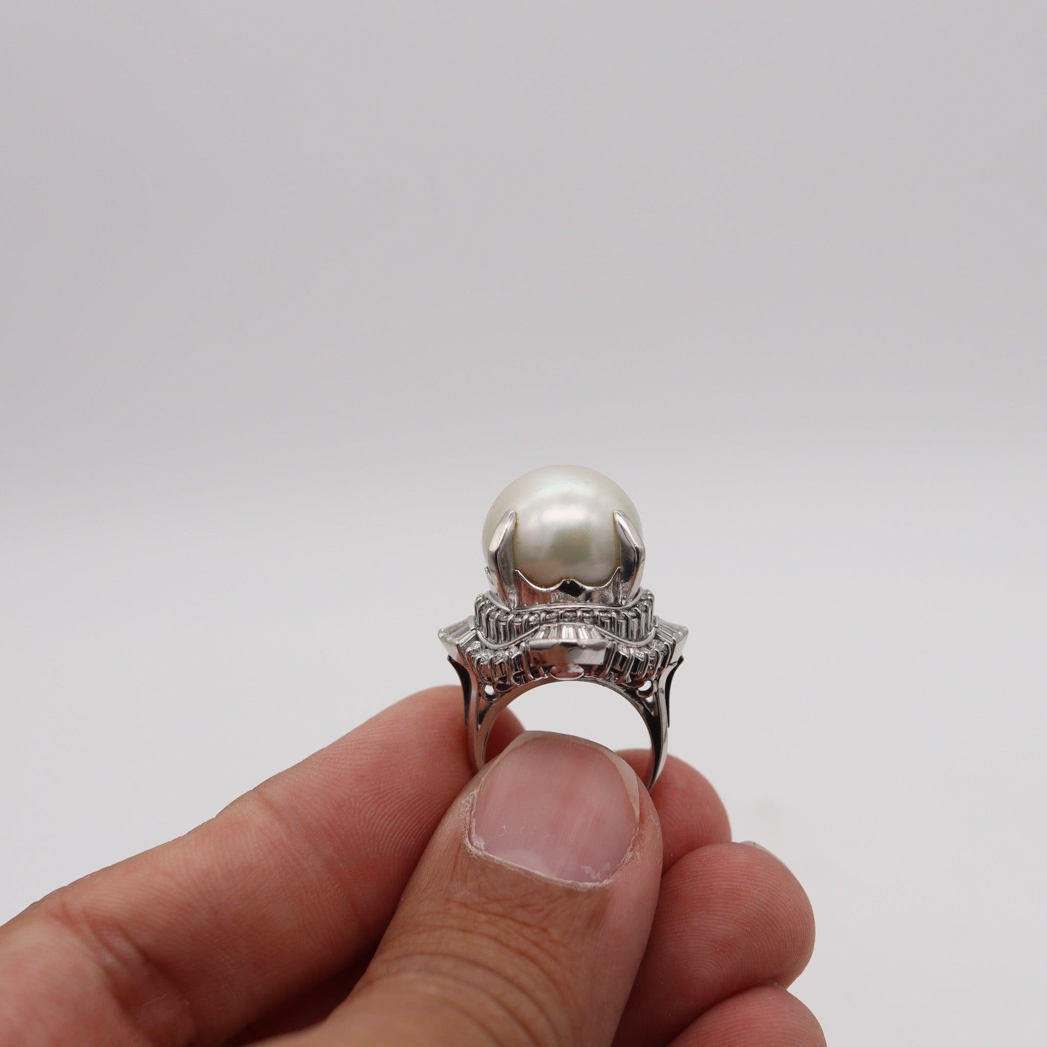 SOUTH SEAS Gia Certified Pearl Cocktail Ring In Platinum With 1.71 Ctw Diamonds For Sale 4