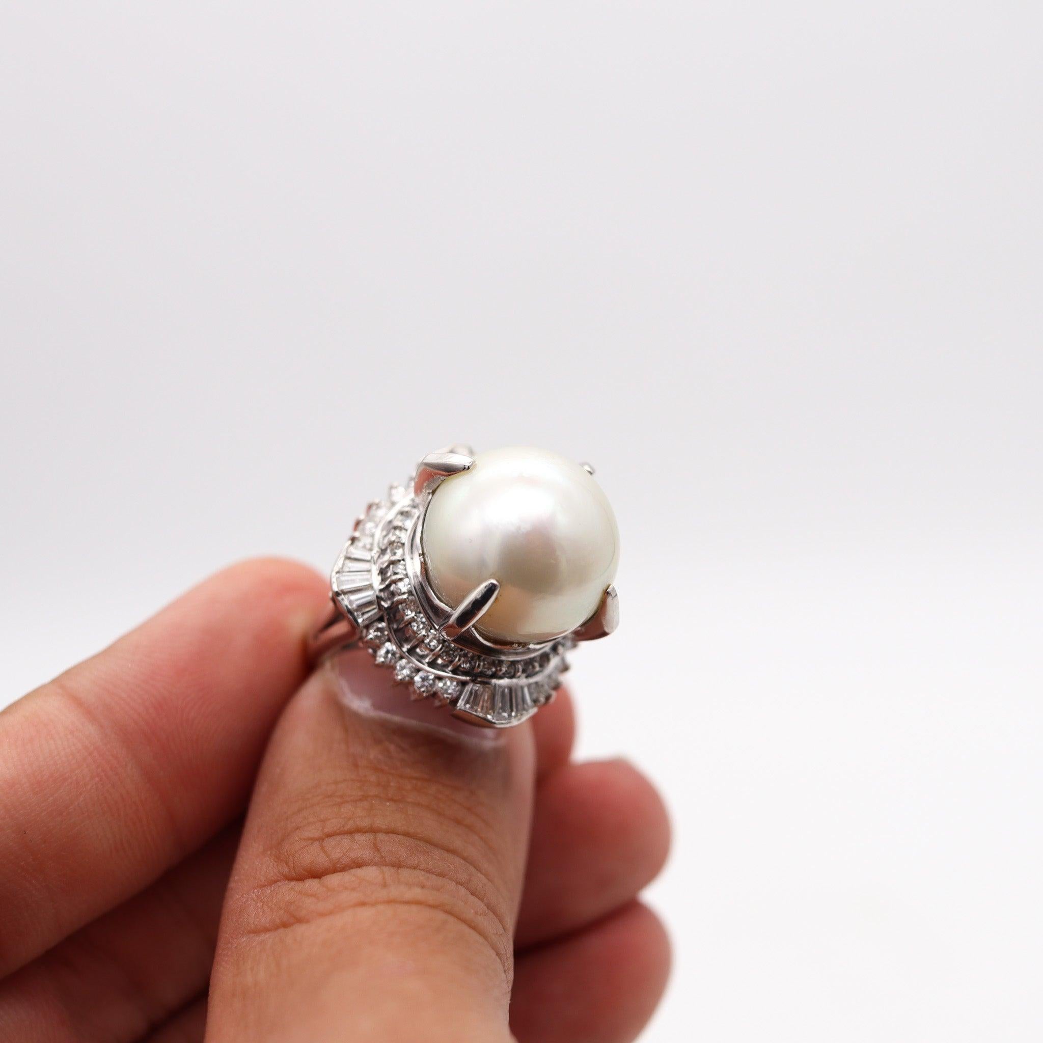SOUTH SEAS Gia Certified Pearl Cocktail Ring In Platinum With 1.71 Ctw Diamonds For Sale 5