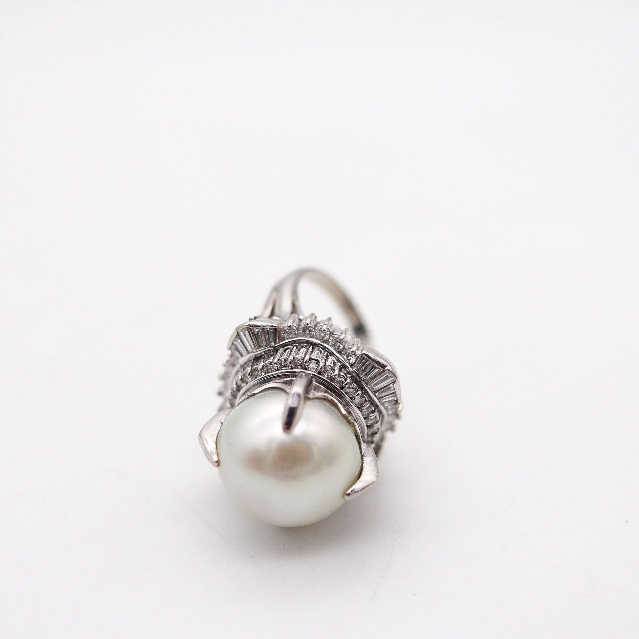 SOUTH SEAS Gia Certified Pearl Cocktail Ring In Platinum With 1.71 Ctw Diamonds For Sale 6
