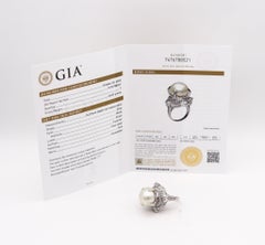 SOUTH SEAS Gia Certified Pearl Cocktail Ring In Platinum With 1.71 Ctw Diamonds