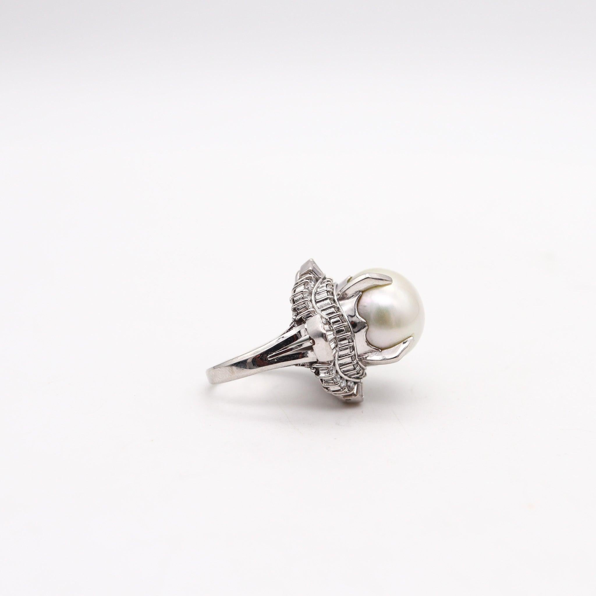 SOUTH SEAS Gia Certified Pearl Cocktail Ring In Platinum With 1.71 Ctw Diamonds In Excellent Condition For Sale In Miami, FL