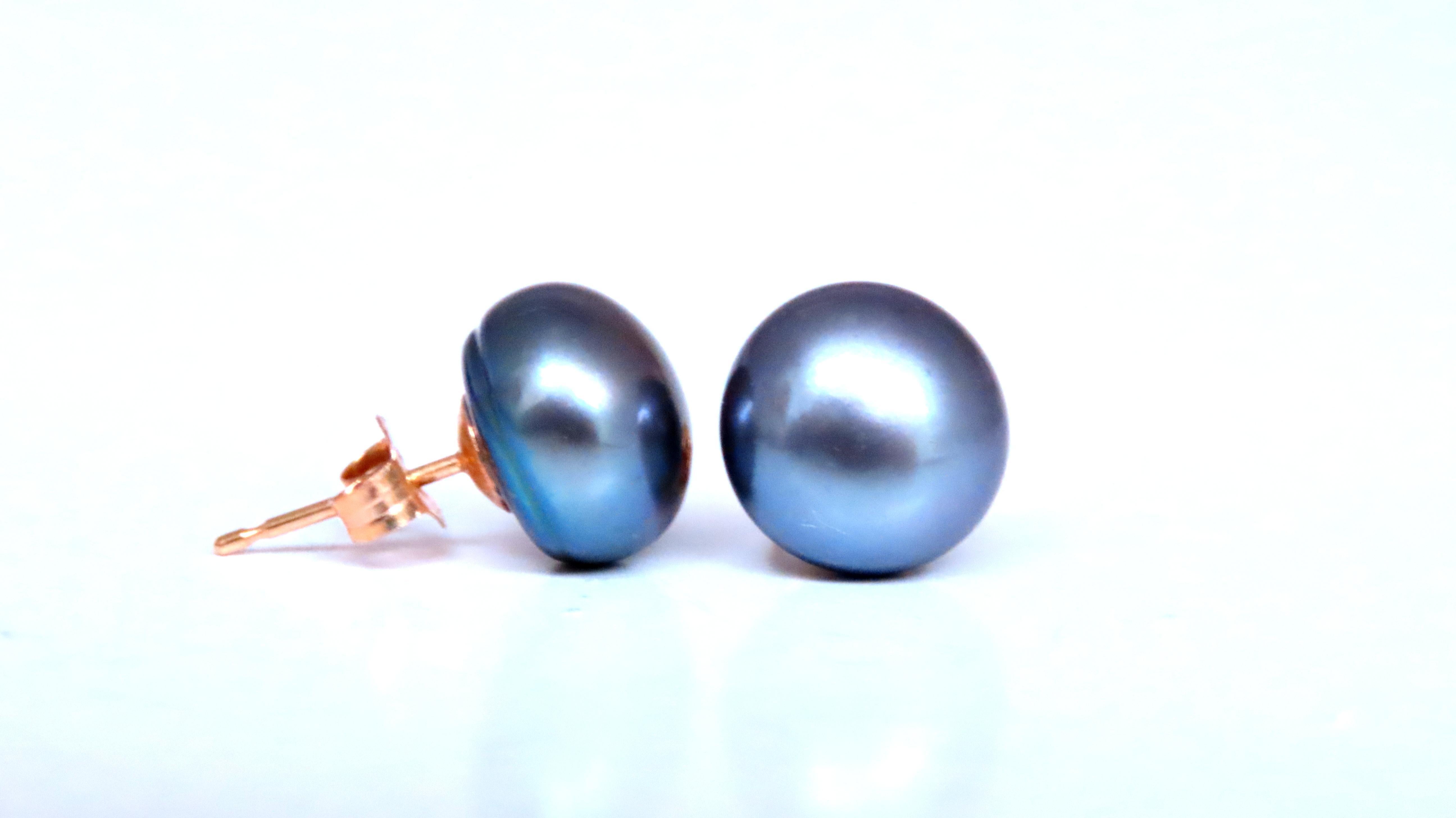 Contemporary South Seas Peacock Gray Pearl Studs 14kt Gold 12589 For Sale
