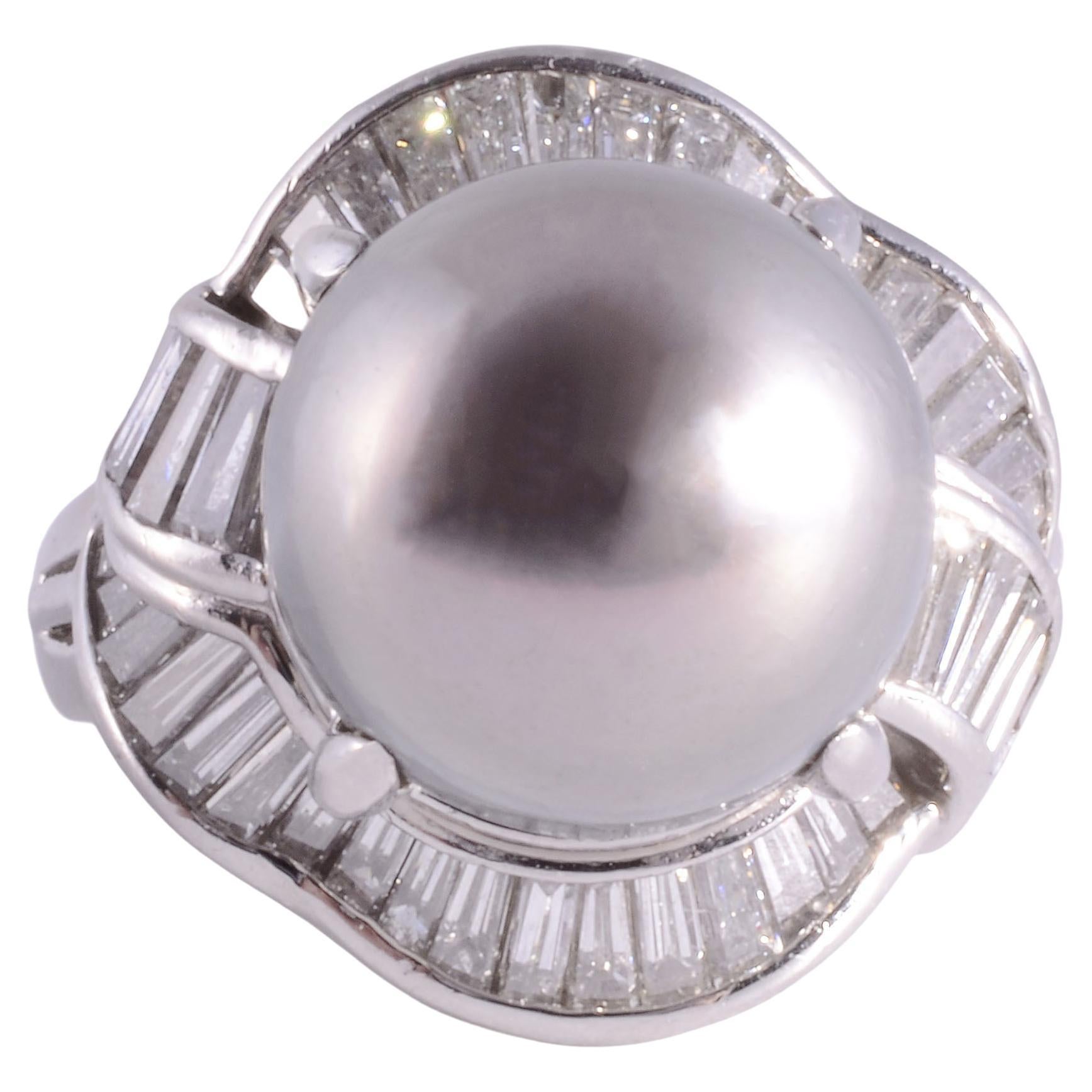 South Seas Pearl Platinum Ring For Sale