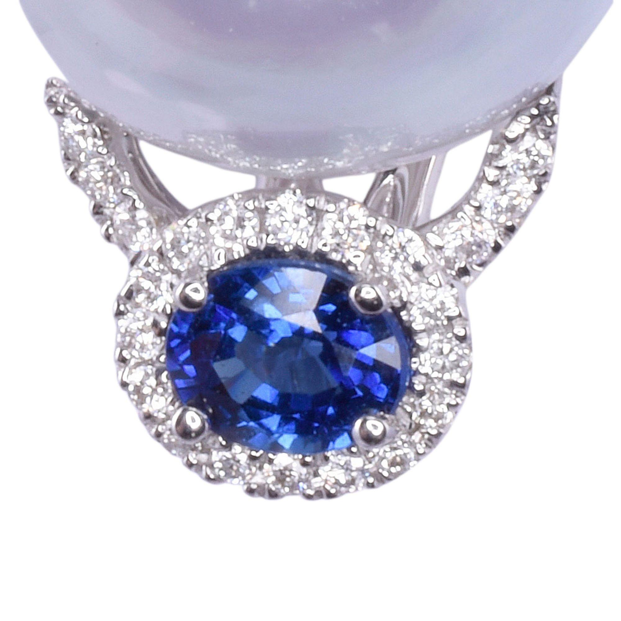 South Seas Pearl & Sapphire 18KW Earrings In Good Condition For Sale In Solvang, CA