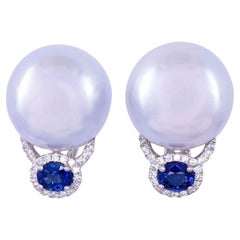 South Seas Pearl & Sapphire 18KW Earrings