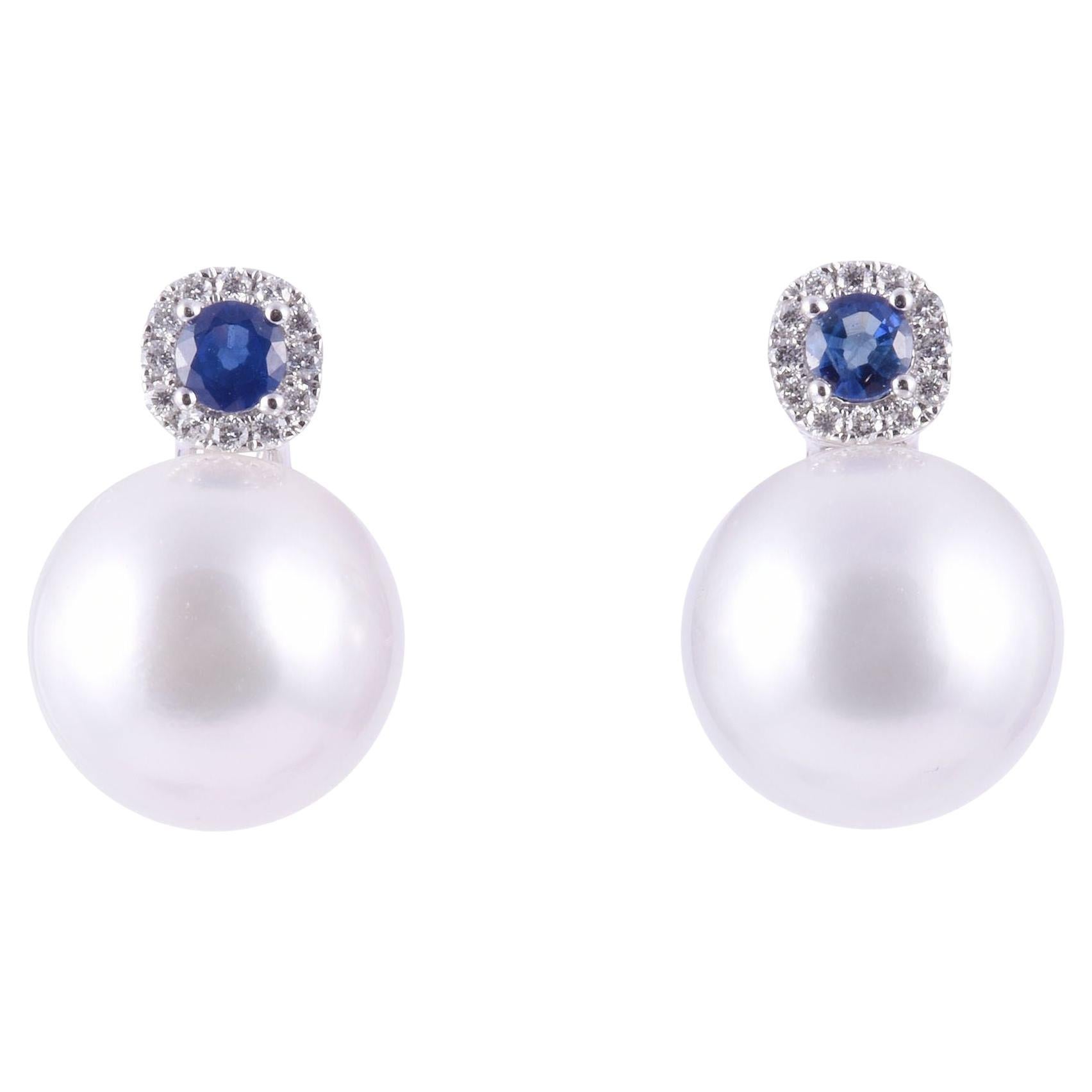 South Seas Pearl & Sapphire Earrings For Sale