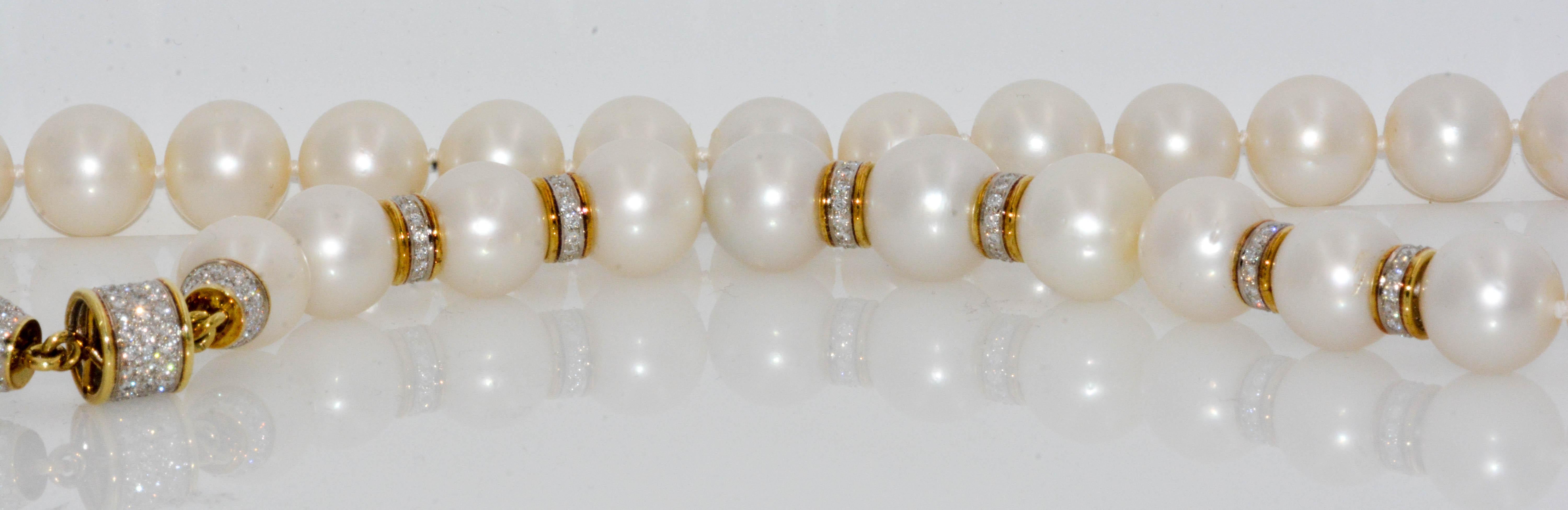 South Seas Pearls 6.00 Carat Diamond Rondelles Necklace In Excellent Condition In Dallas, TX