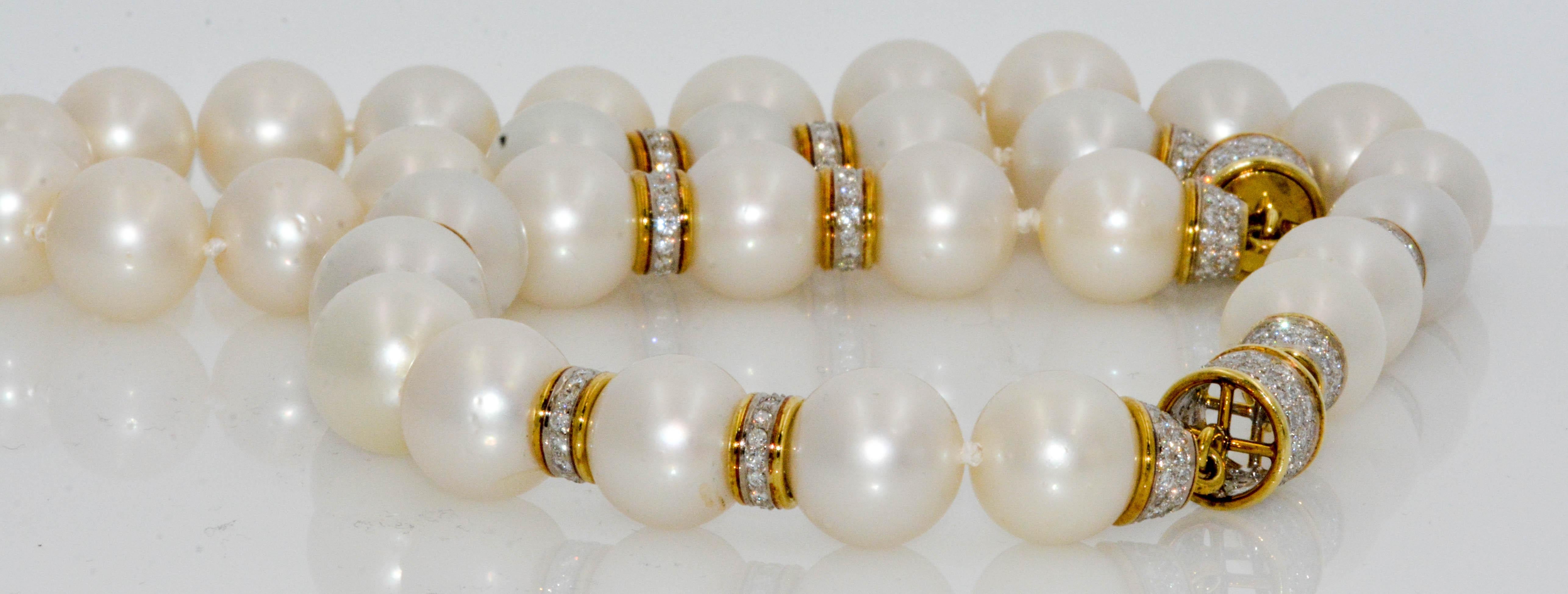 Women's South Seas Pearls 6.00 Carat Diamond Rondelles Necklace