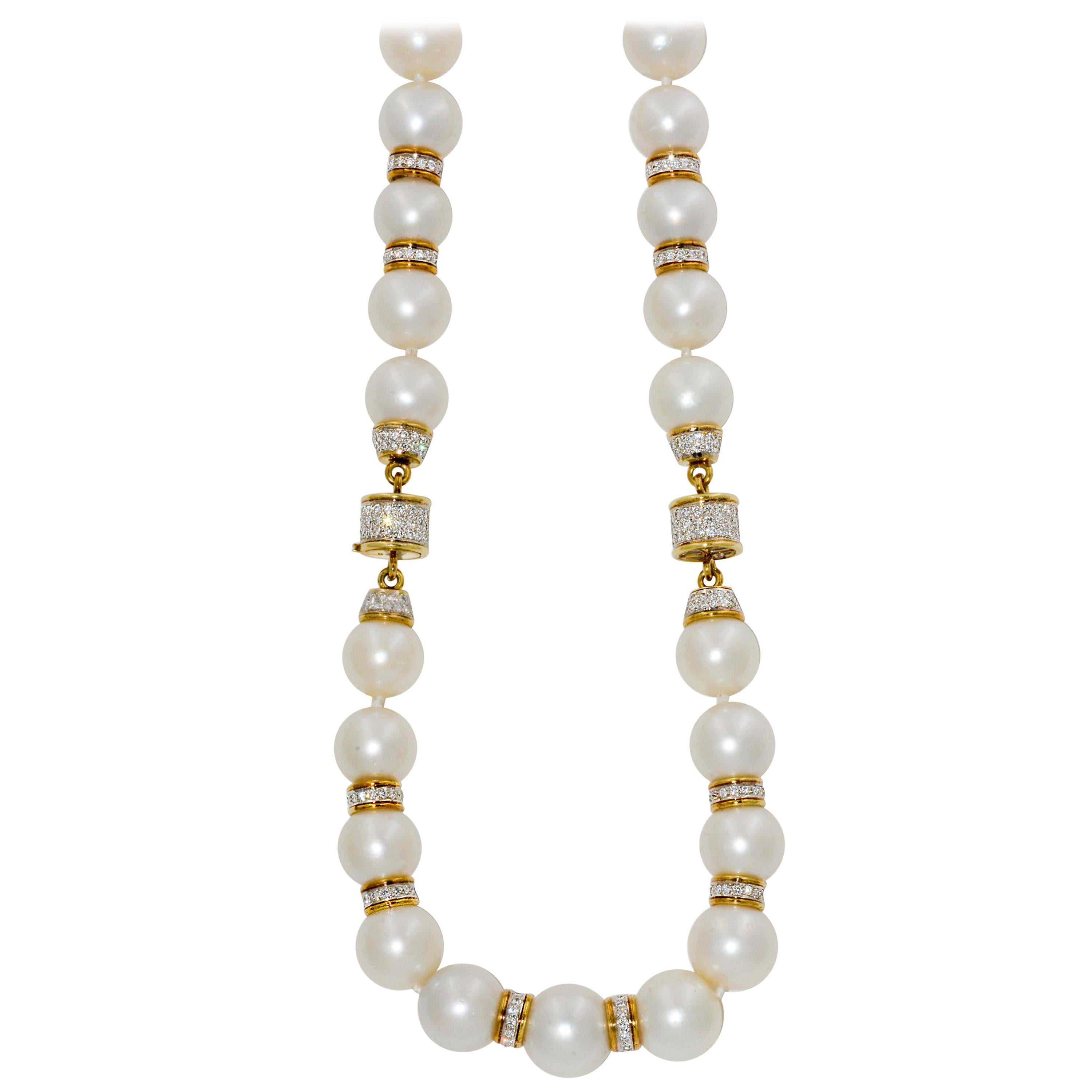South Seas Pearls 6.00 Carat Diamond Rondelles Necklace