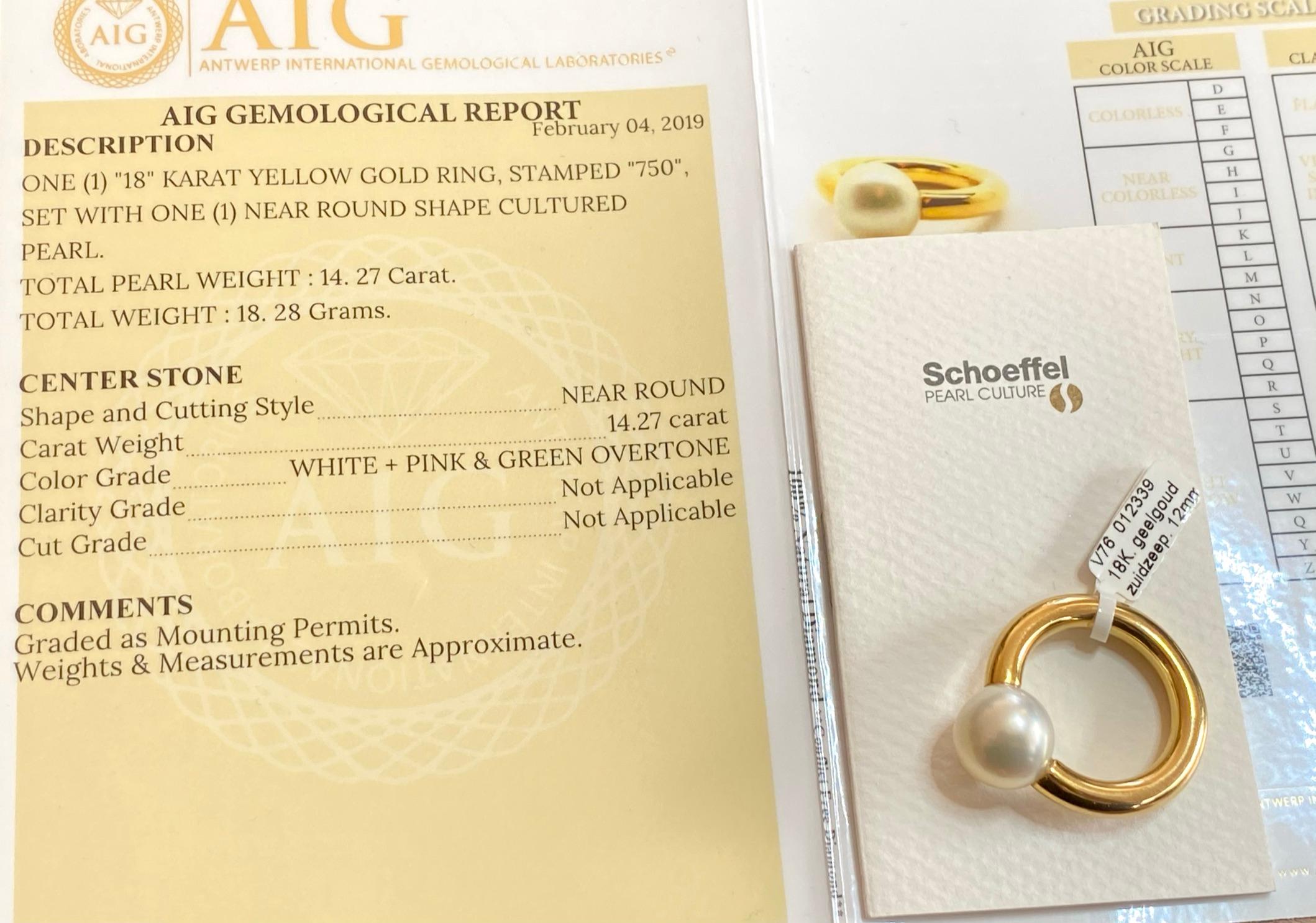 Südseeperlenring aus 18 Karat Gelbgold, signiert Schoeffel Deutschland im Angebot 6