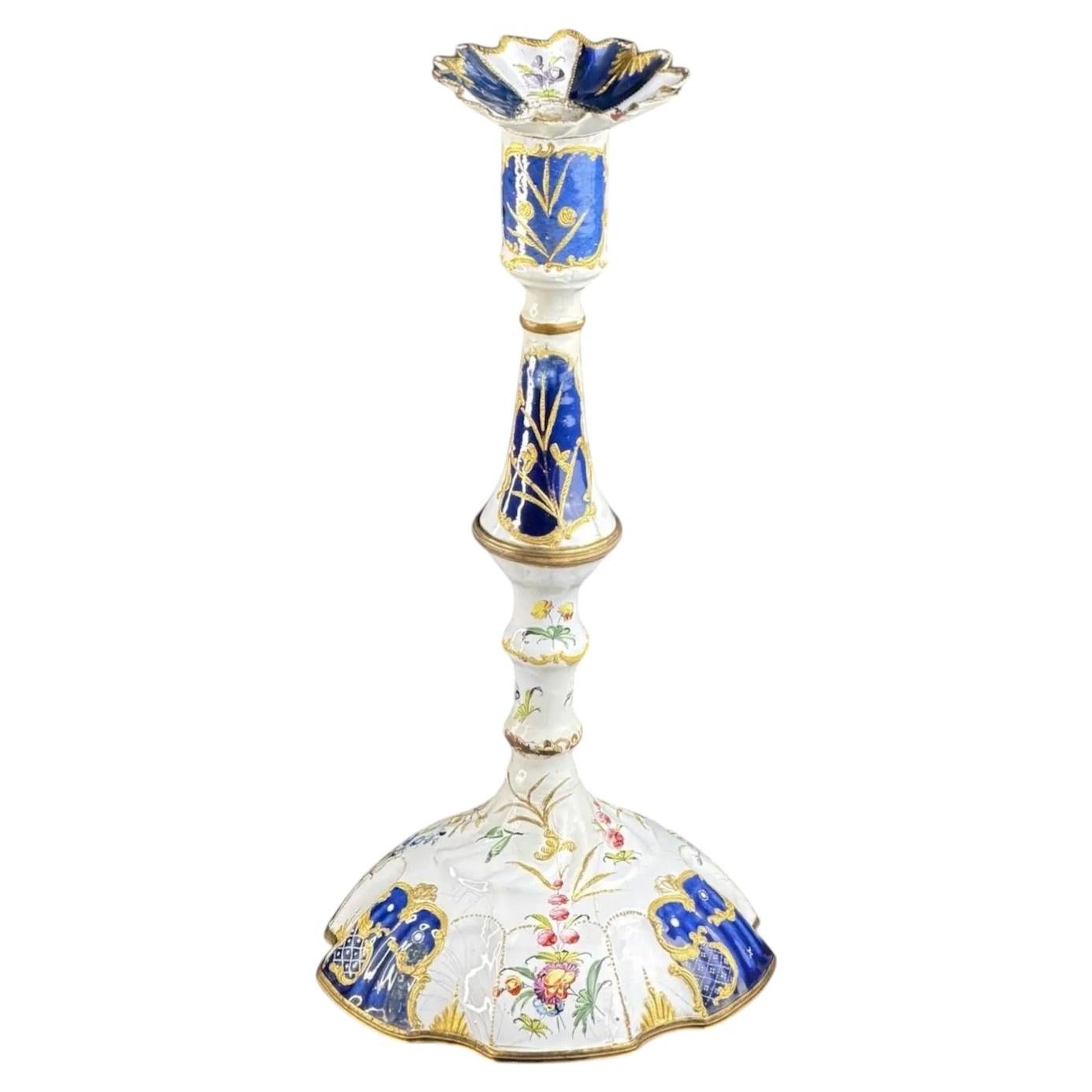 South Staffordshire Bilston Enamel Candlestick - Georgian England - c.1765-1775 For Sale