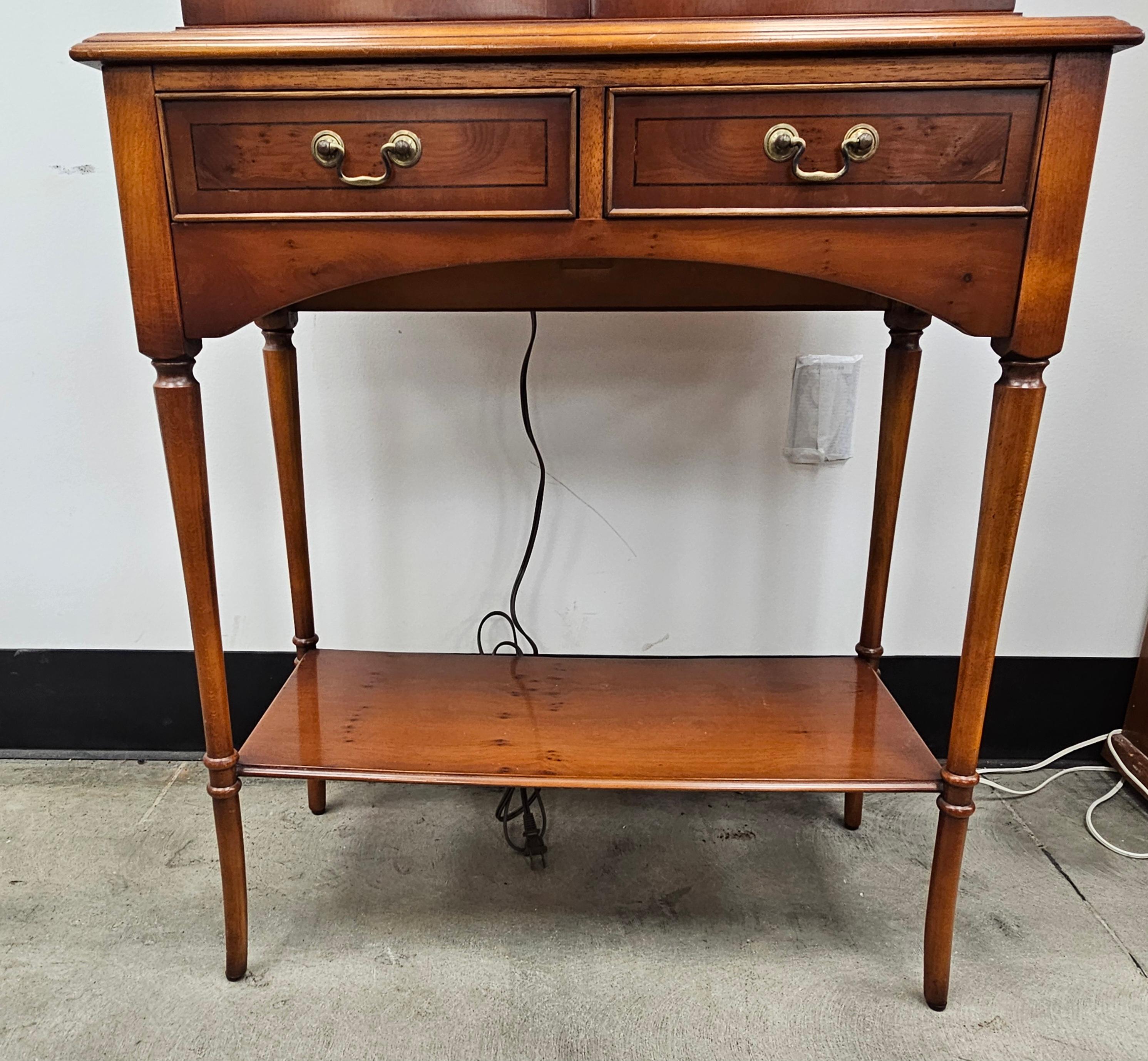 Edwardian Style Marquetry Inlaid Yew Wood  Two-Part Display Cabinet For Sale 1