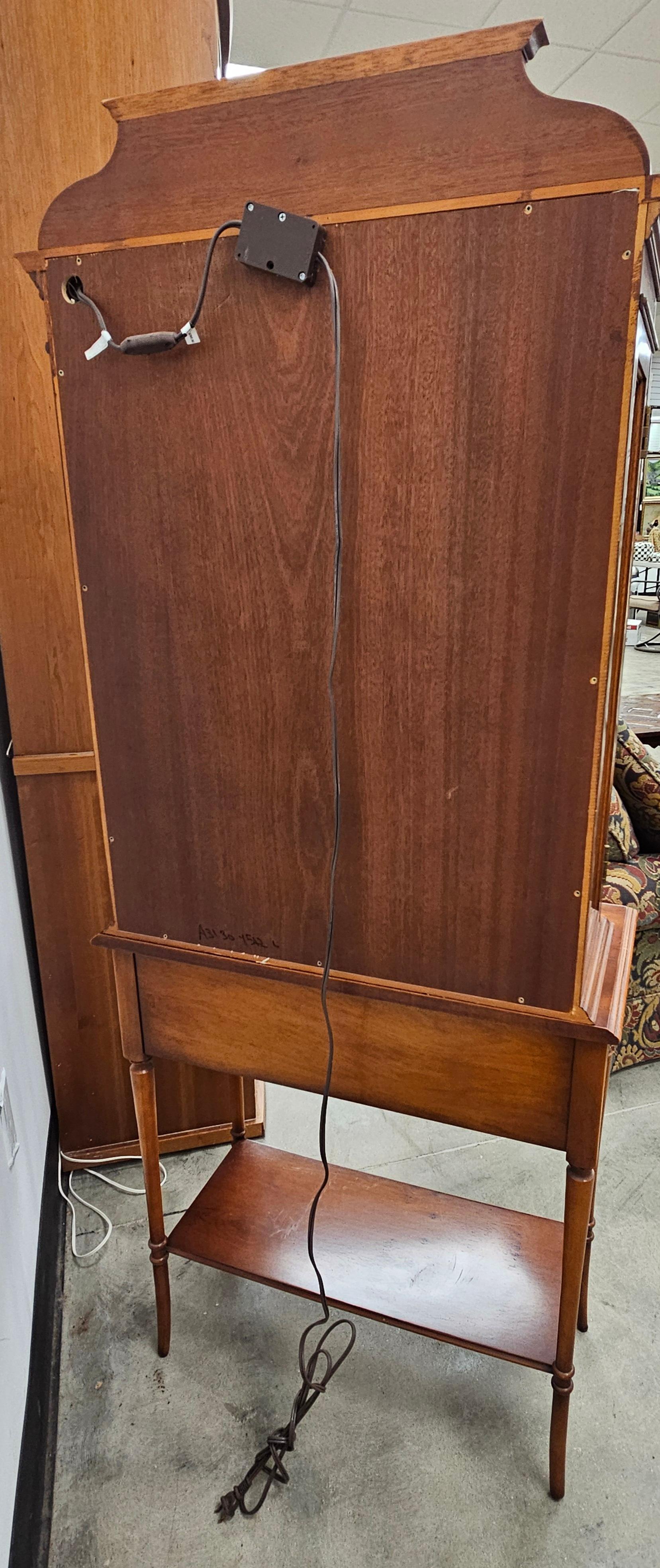 Edwardian Style Marquetry Inlaid Yew Wood  Two-Part Display Cabinet For Sale 2