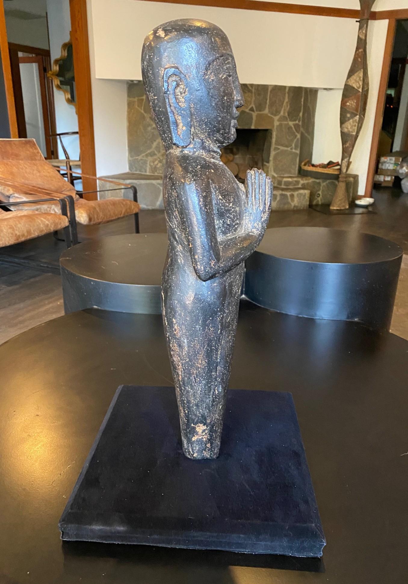Southeast Asia Asiático Tailandés Piedra Tallada Buda de Pie Artefacto Escultura Estatua en venta 8