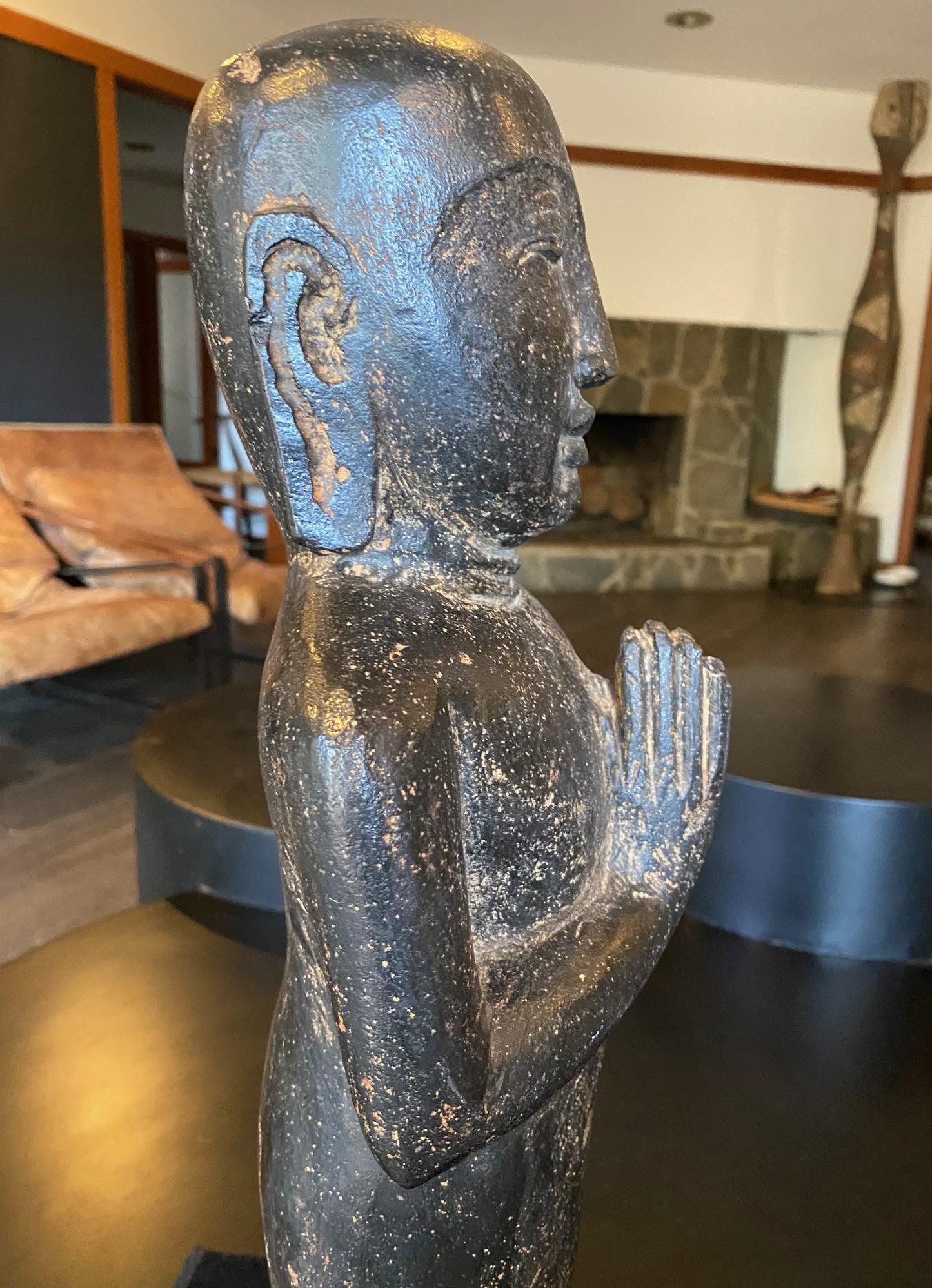 Southeast Asia Asiático Tailandés Piedra Tallada Buda de Pie Artefacto Escultura Estatua en venta 9