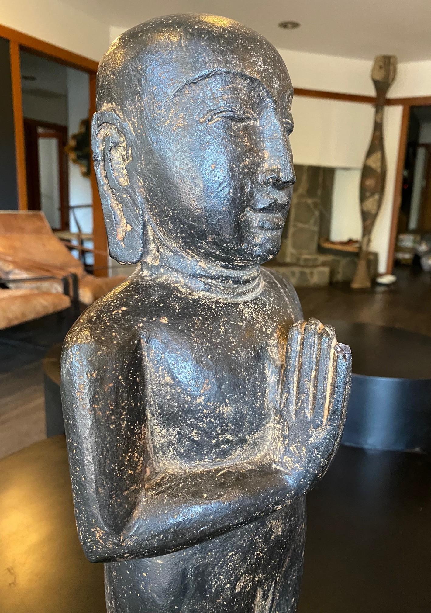Southeast Asia Asiático Tailandés Piedra Tallada Buda de Pie Artefacto Escultura Estatua en venta 11