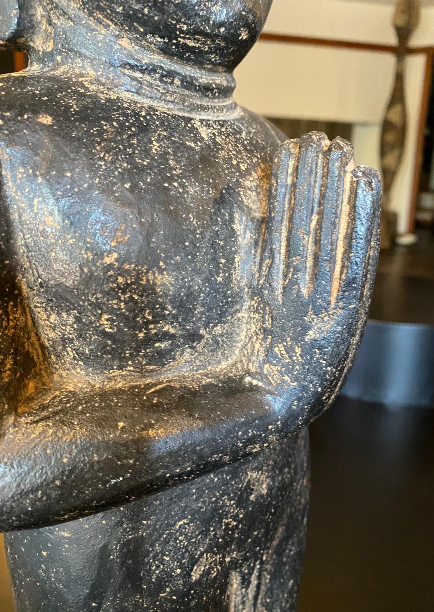 Southeast Asia Asiático Tailandés Piedra Tallada Buda de Pie Artefacto Escultura Estatua en venta 12