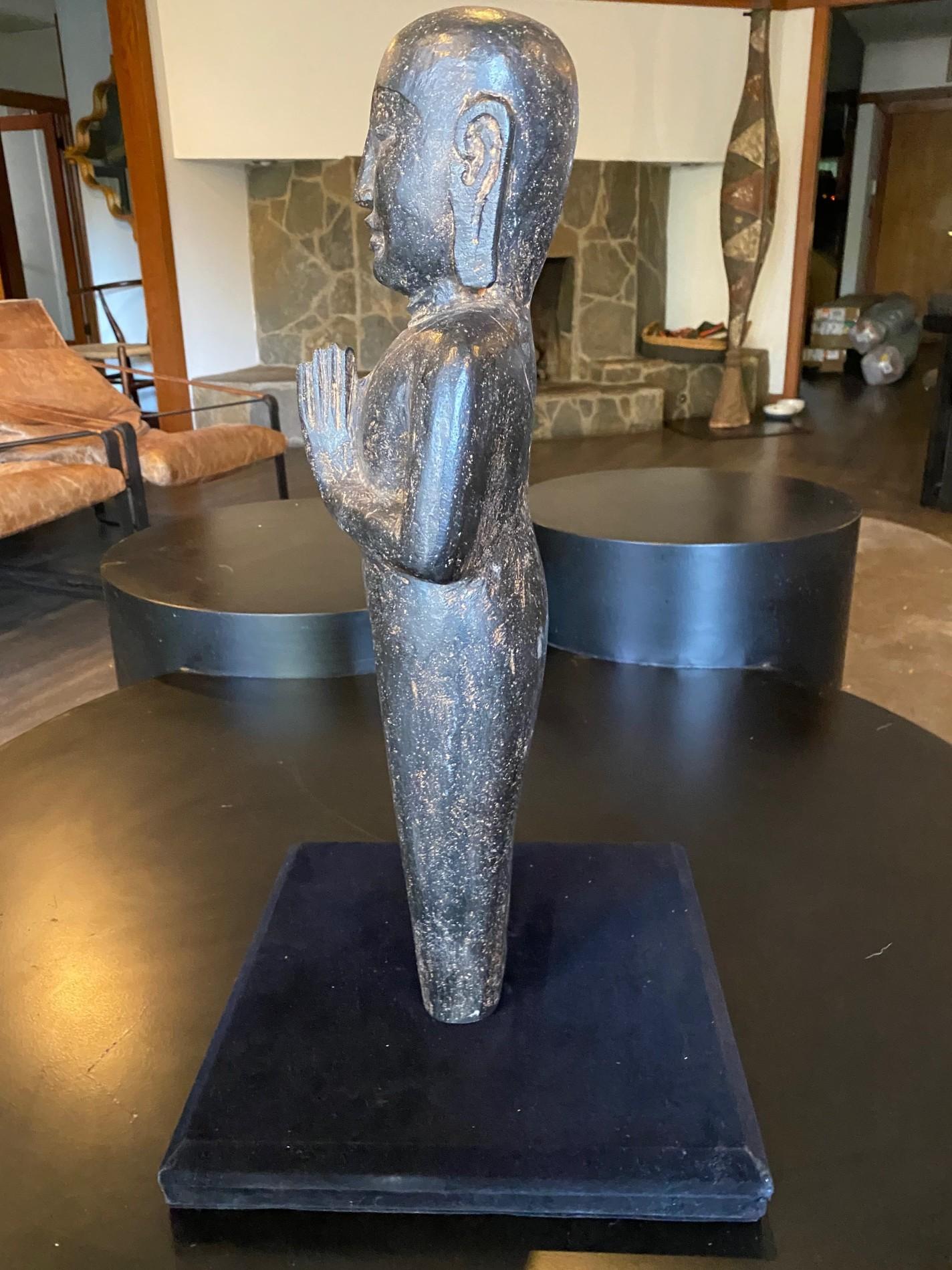 Southeast Asia Asiático Tailandés Piedra Tallada Buda de Pie Artefacto Escultura Estatua en venta 2