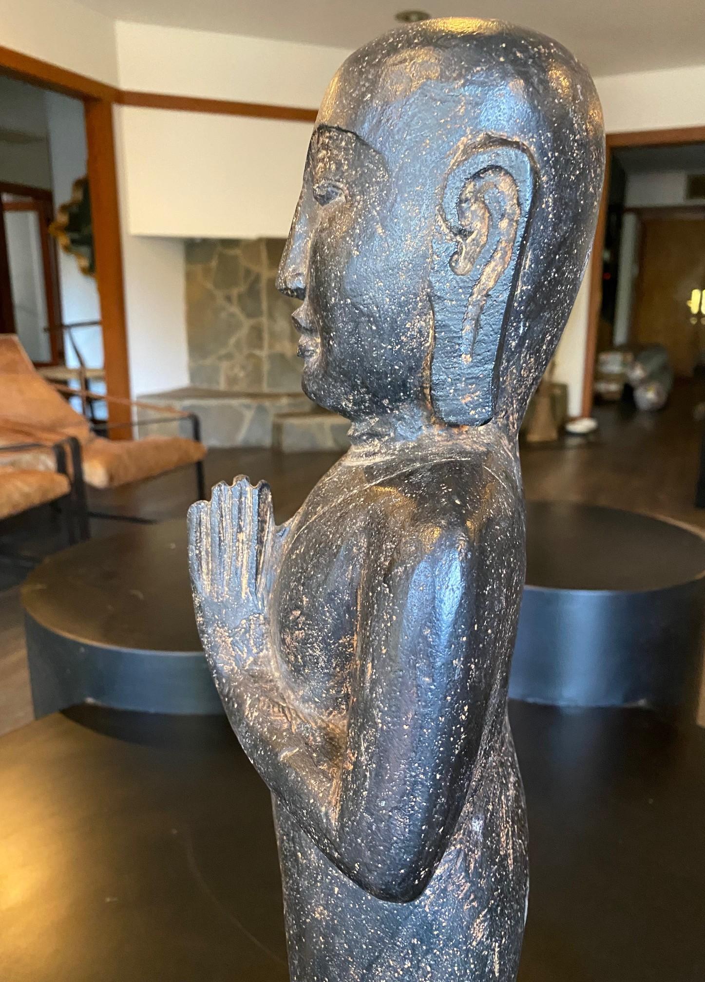 Southeast Asia Asiático Tailandés Piedra Tallada Buda de Pie Artefacto Escultura Estatua en venta 3