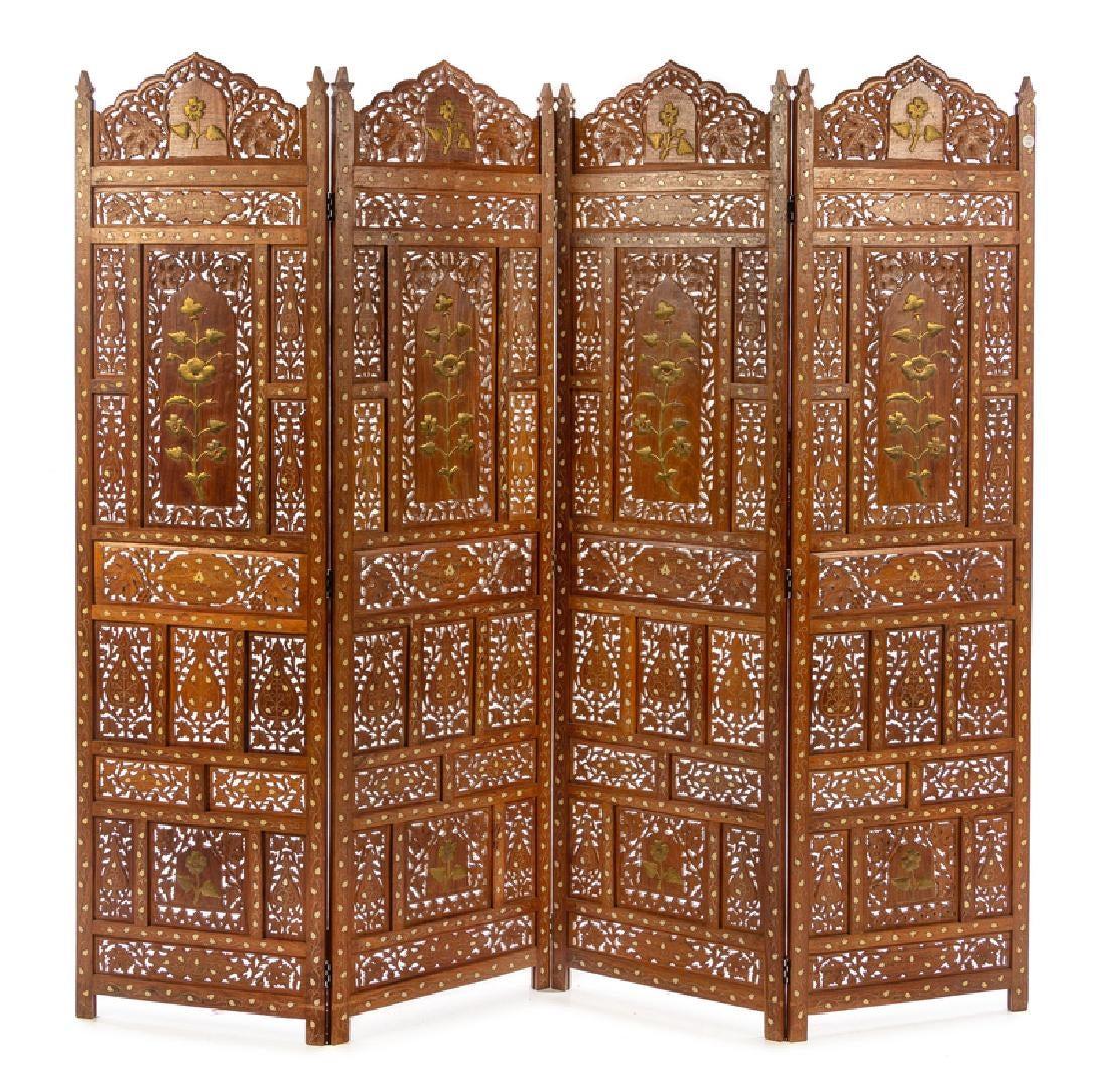 Anglo-Indian Southeast Asia Four Panel Floor Screen