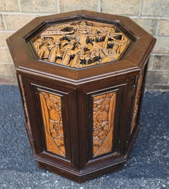 Southeast Asian All-Sides Carved Fruitwood Octogonal Side Table Cabinet