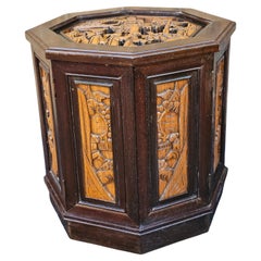 Southeast Asian All-Sides Carved Fruitwood Octogonal Side Table Cabinet